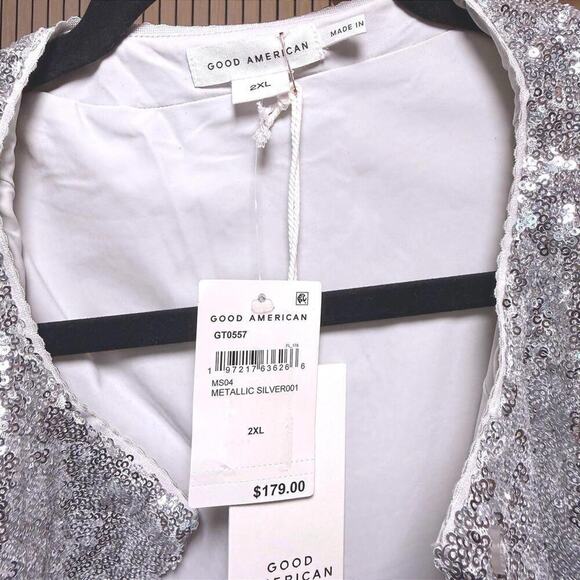 199 Good American Metallic Silver Sequin Cropped Jacket (2XL, NWT) - Picture 4 of 4